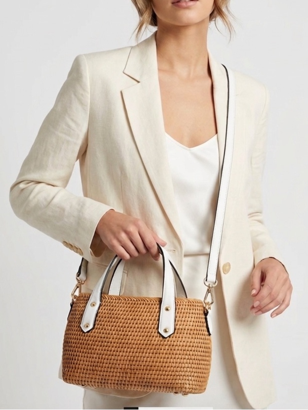 Pulicati Cane Rattan Bucket Leather Bag Medium Crossbody Strap